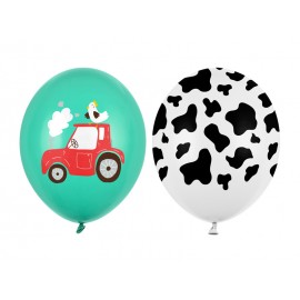 Balon lateksowy biały krowie łaty / farma