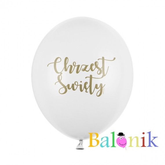 Balon lateksowy biały z nadrukiem - chrzest święty złoty