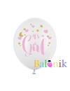 Balon lateksowy biały z nadrukiem - it's a girl / dziewczynka