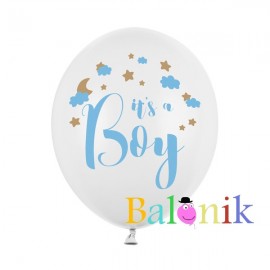 Balon lateksowy biały z nadrukiem - it's a boy / chłopiec