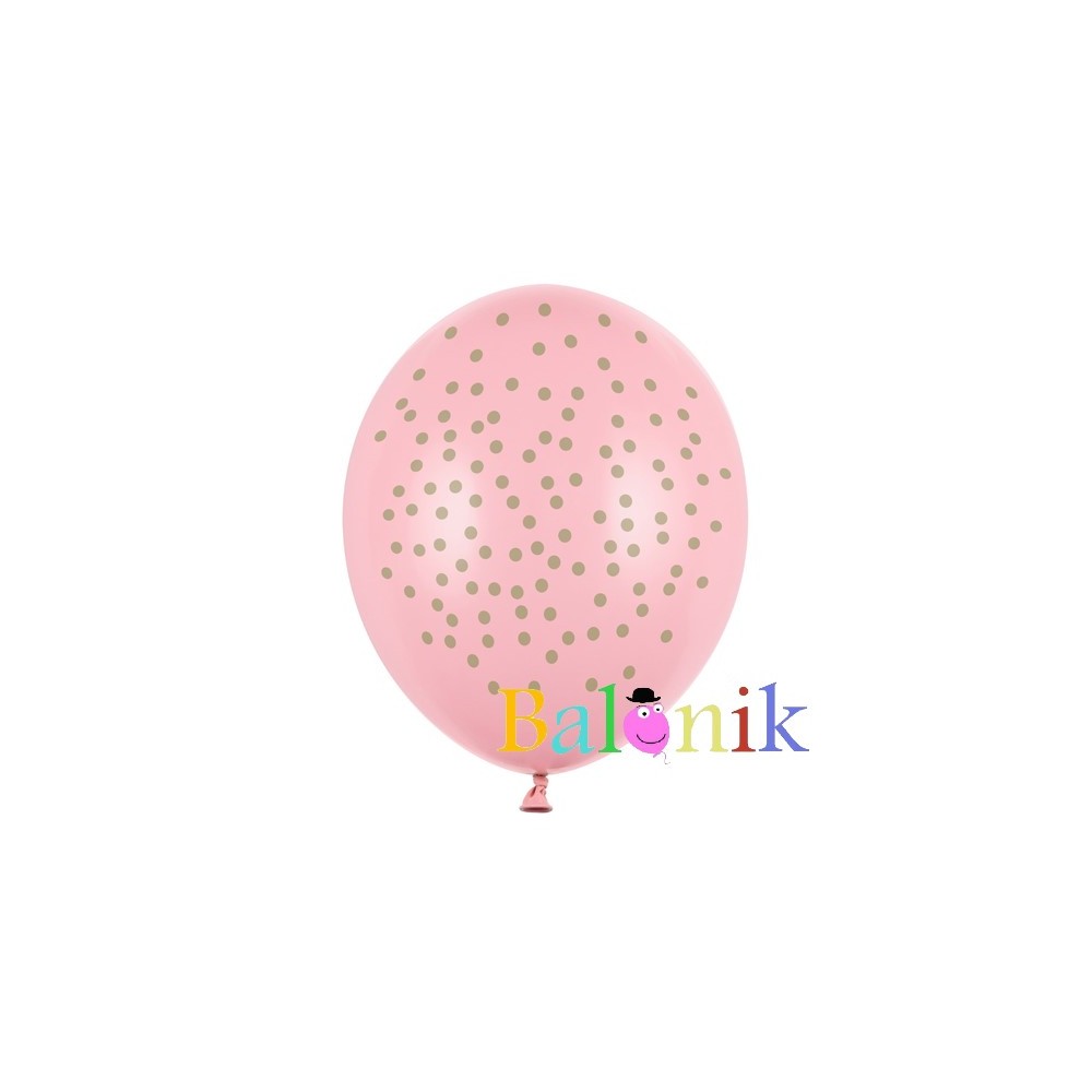 Balon lateksowy różowy złote kropki / konfetti