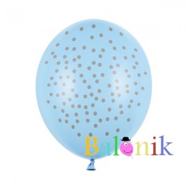 Balon lateksowy niebieski srebrne kropki / konfetti