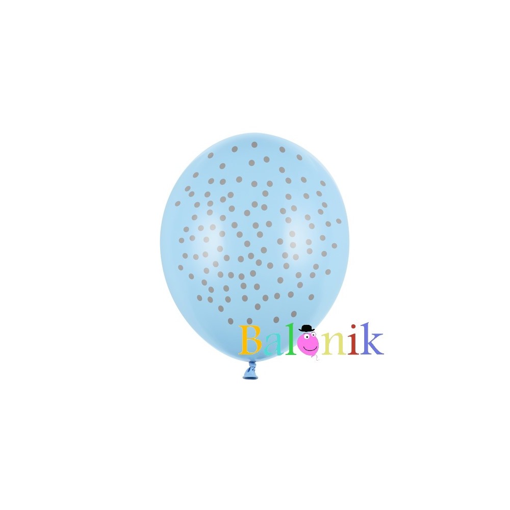 Balon lateksowy niebieski srebrne kropki / konfetti
