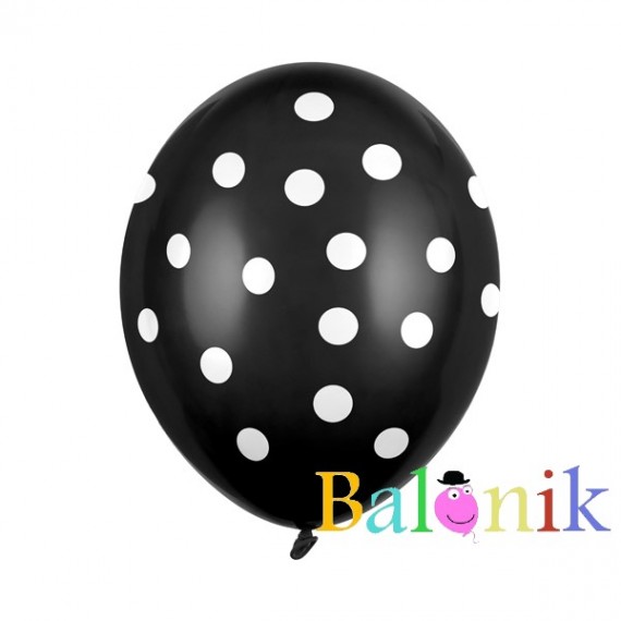 Balon lateksowy czarny - białe groszki