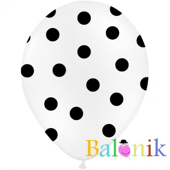 Balon lateksowy biały - czarne groszki