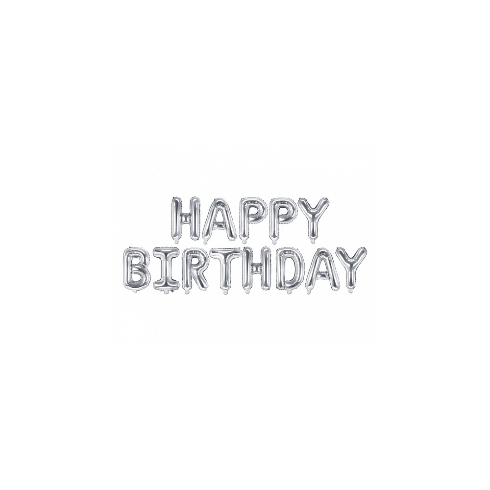 Balon foliowy Happy Birthday, 340x35cm, srebrny