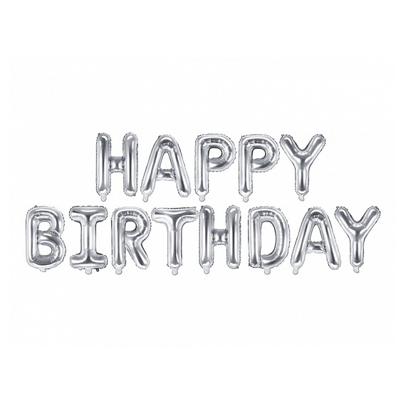 Balon foliowy Happy Birthday, 340x35cm, srebrny