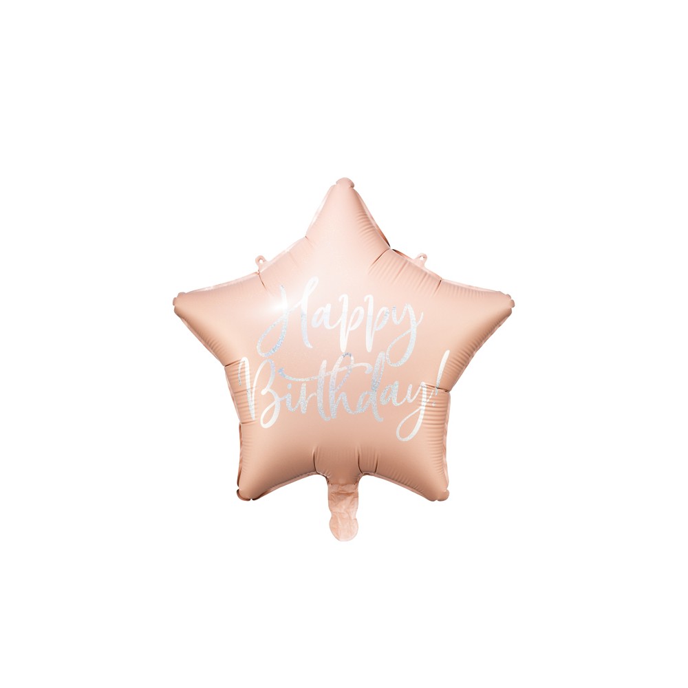 Balon foliowy Happy Birthday, jasny pudrowy róż