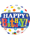 Balon foliowy okrągły Happy birthday kolorowe grochy18" QL