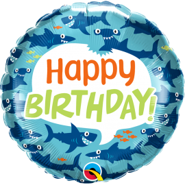 Balon foliowy okrągły Happy birthday rekiny 18" QL