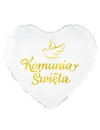 Balon foliowy biały serce Komunia Święta Gołąbek 45 cm