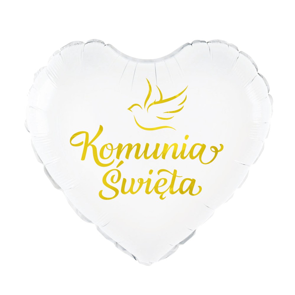 Balon foliowy biały serce Komunia Święta Gołąbek 45 cm
