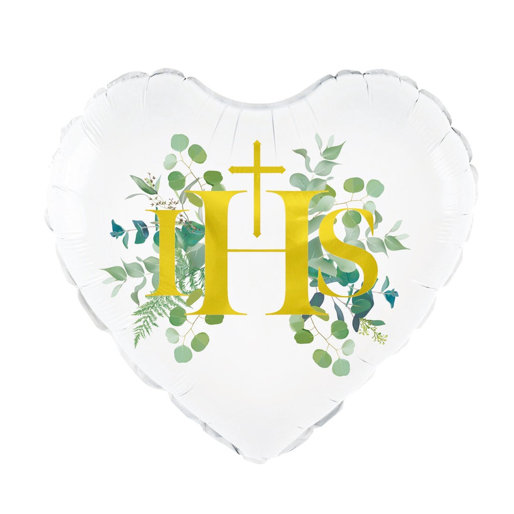 Balon foliowy Komunia Święta IHS eukaliptus 45cm