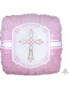 Balon foliowy kwadrat różowy - krzyż 43 cm