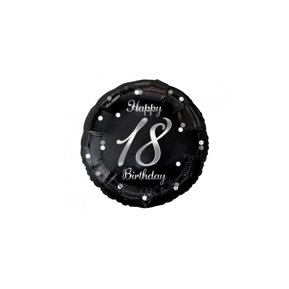 Balon foliowy okrągły 18 Happy birthday srebrny