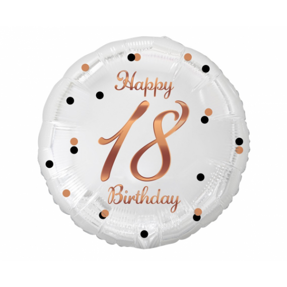 Balon foliowy okrągły 18 Happy birthday złoty róż