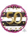 Balon foliowy okrągły 50 Happy birthday paski