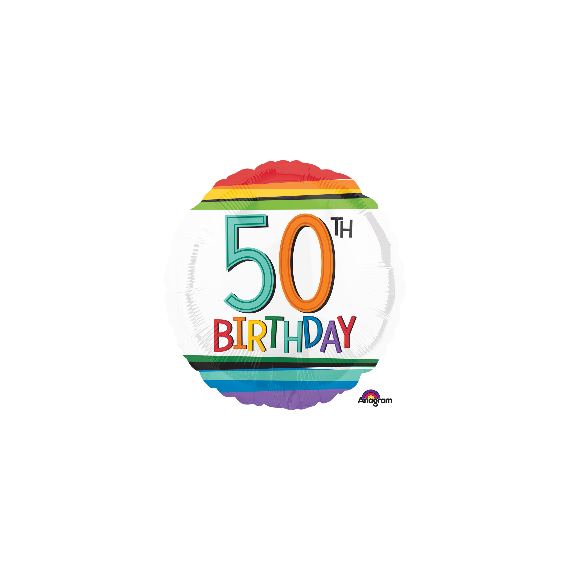 Balon foliowy okrągły 50th birthday kolorowy