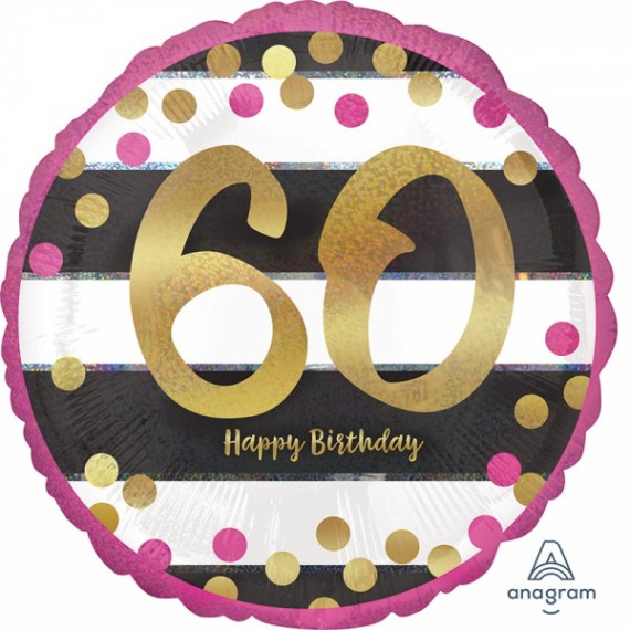 Balon foliowy okrągły 60 Happy birthday paski