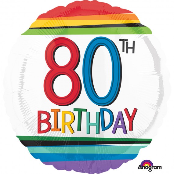 Balon foliowy okrągły 80th birthday kolorowy