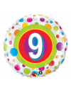 Balon foliowy okrągły cyfra 9 grochy 18" QL