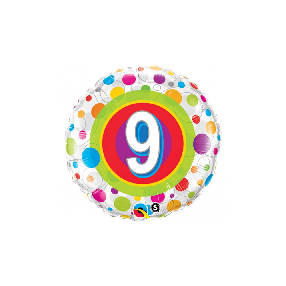 Balon foliowy okrągły cyfra 9 grochy 18" QL