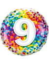 Balon foliowy okrągły cyfra 9 kolorowe konfetti 18" QL