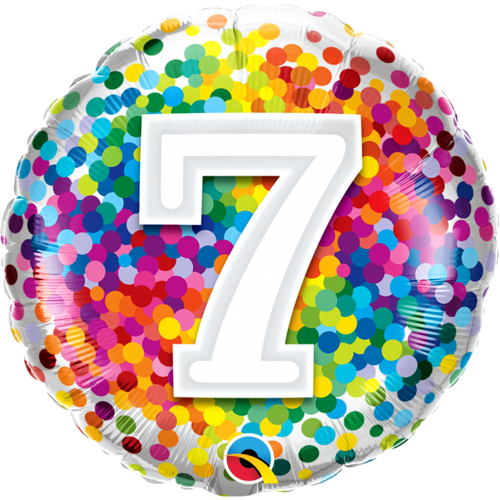 Balon foliowy okrągły cyfra 7 kolorowe konfetti 18" QL