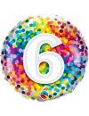 Balon foliowy okrągły cyfra 6 kolorowe konfetti 18" QL