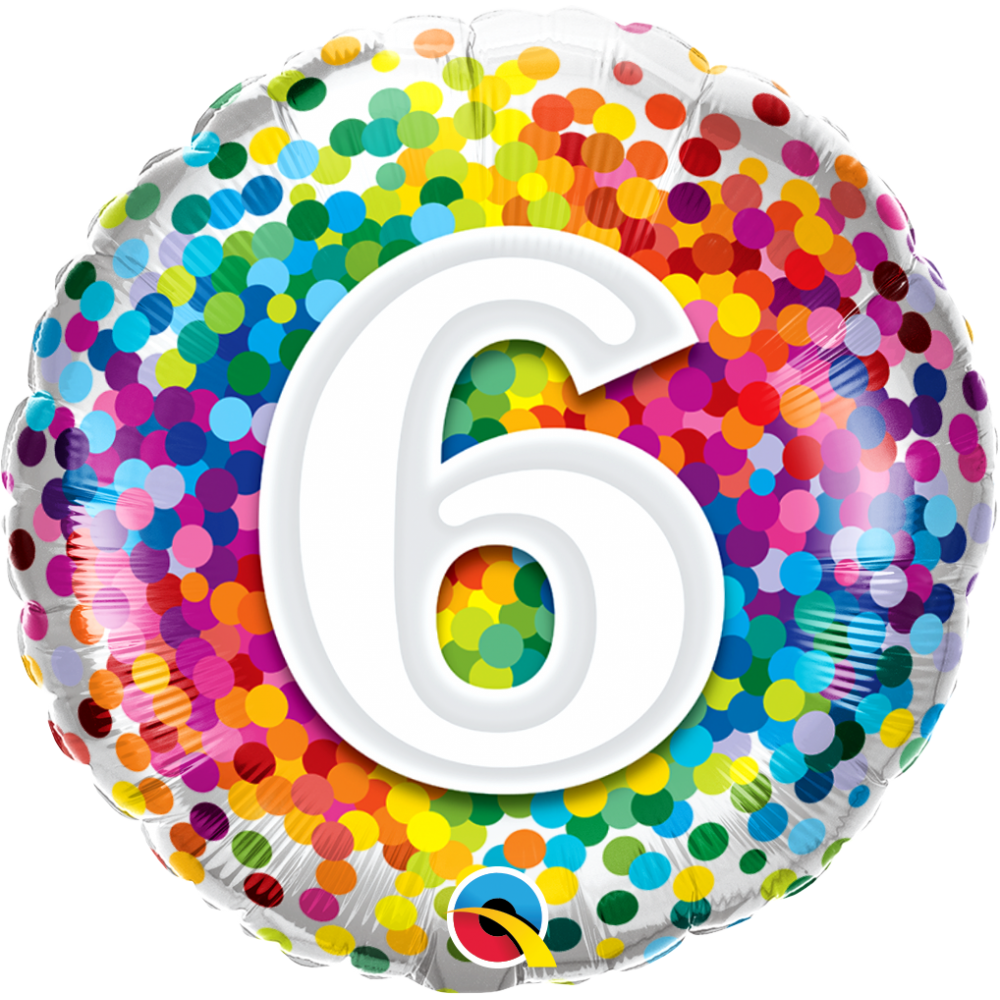 Balon foliowy okrągły cyfra 6 kolorowe konfetti 18" QL