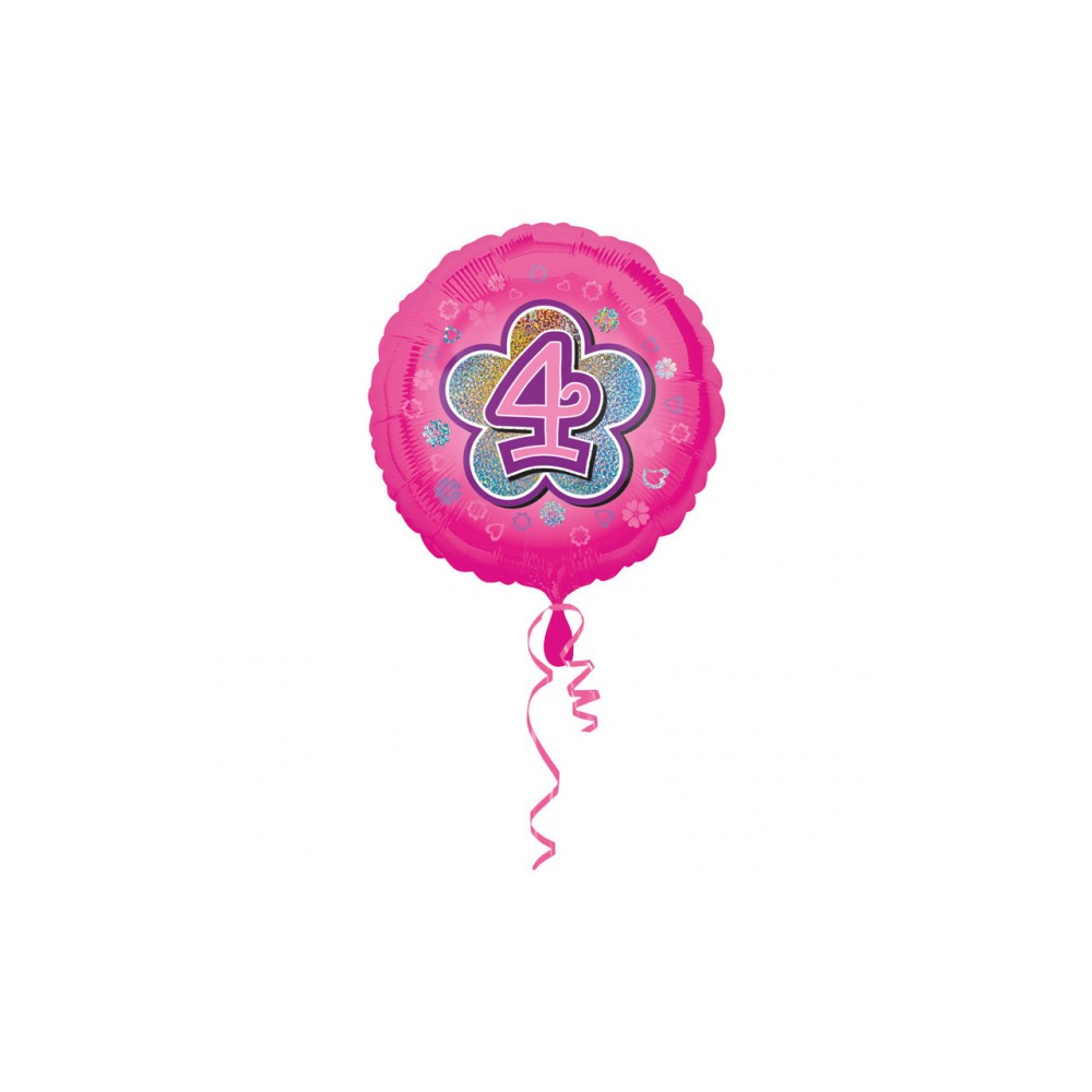 Balon foliowy okrągły cyfra 4 różowy 18"
