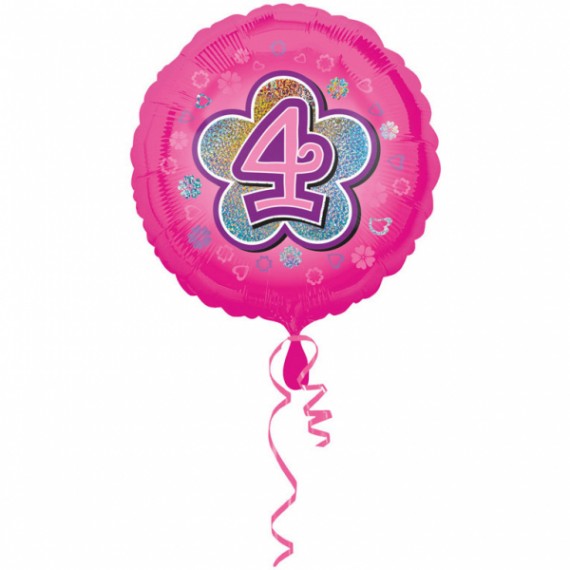 Balon foliowy okrągły cyfra 4 różowy 18"
