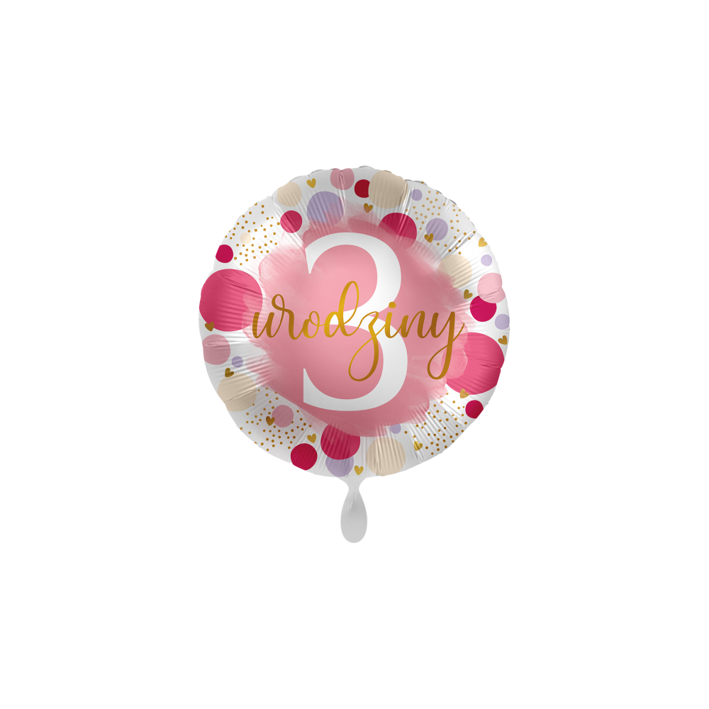 Balon foliowy okrągły cyfra 3 pastelowy różowy 17"