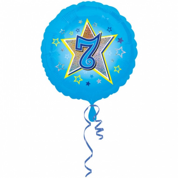 Balon foliowy okrągły cyfra 7 niebieski 18"