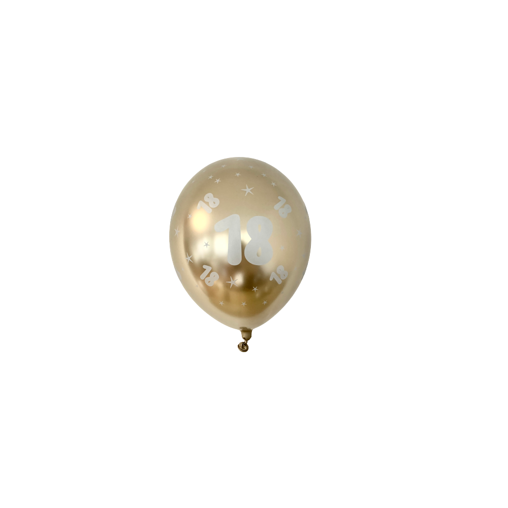 Balon lateksowy złoty chrom z nadrukiem - srebrna 18