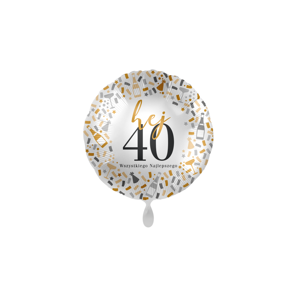 Balon foliowy koło "hej 40 - wszystkiego najlepszego"
