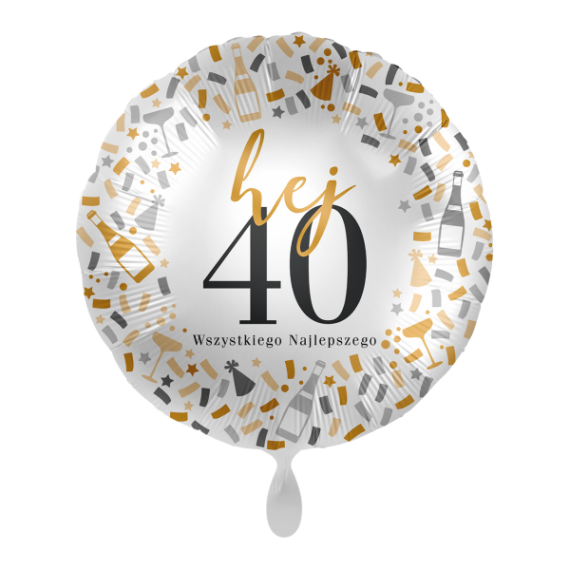 Balon foliowy koło "hej 40 - wszystkiego najlepszego"