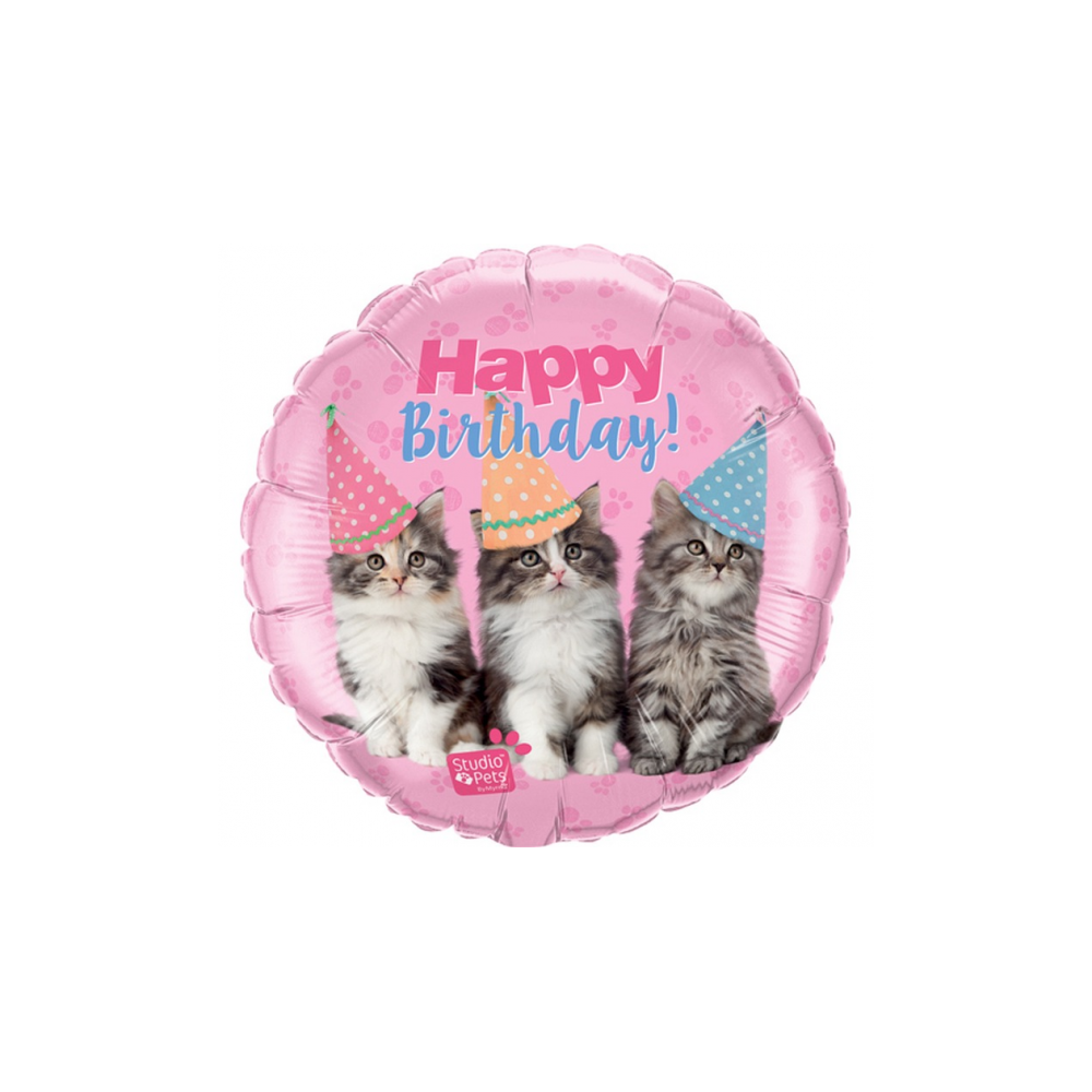 Balon foliowy okrągły kotki - happy birthday 18" QL