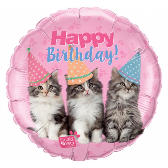 Balon foliowy okrągły kotki - happy birthday 18" QL