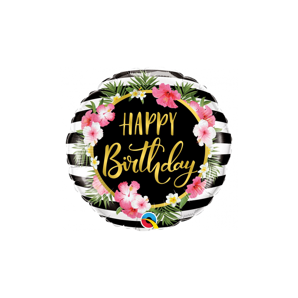 Balon foliowy okrągły kwiat hibiskusa - happy birthday 18" QL