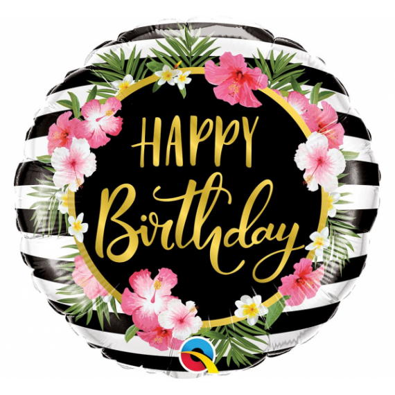 Balon foliowy okrągły kwiat hibiskusa - happy birthday 18" QL