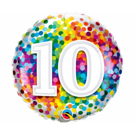 Balon foliowy okrągły liczba 10 kolorowe konfetti 18" QL