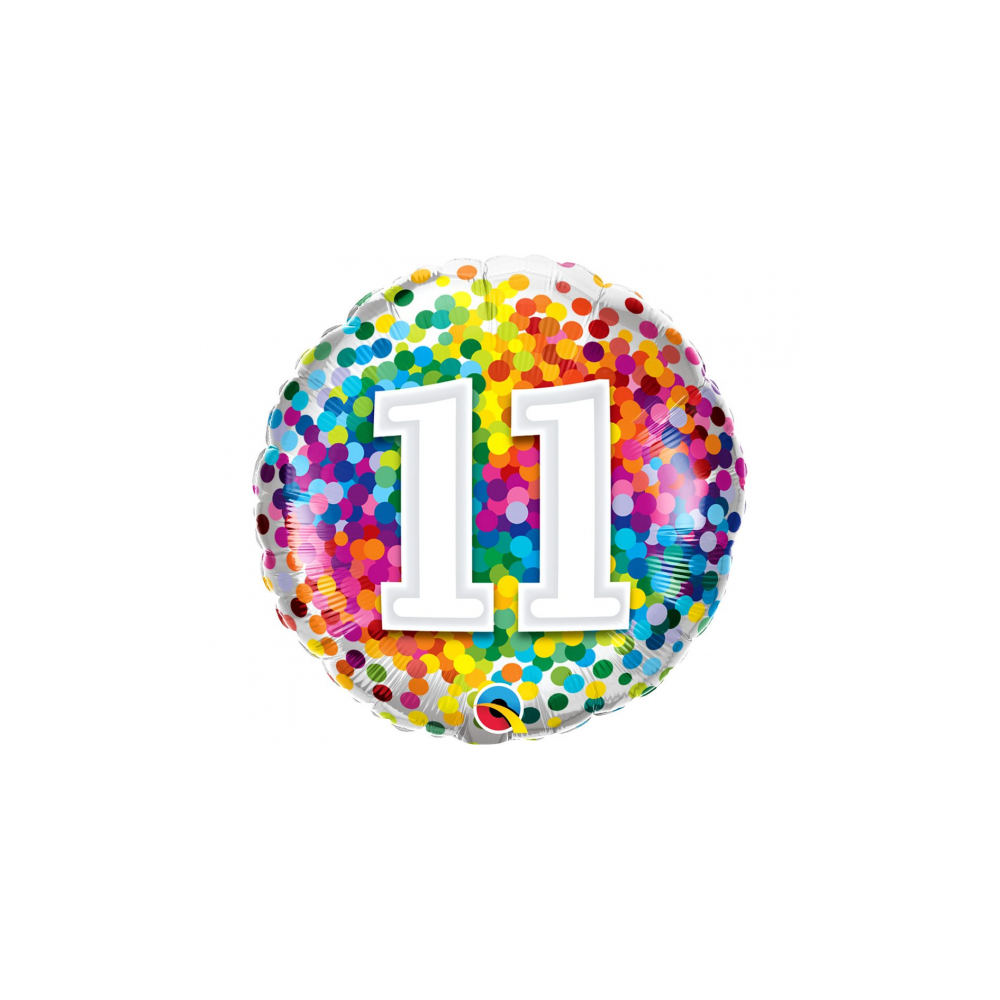 Balon foliowy okrągły liczba 11 kolorowe konfetti 18" QL