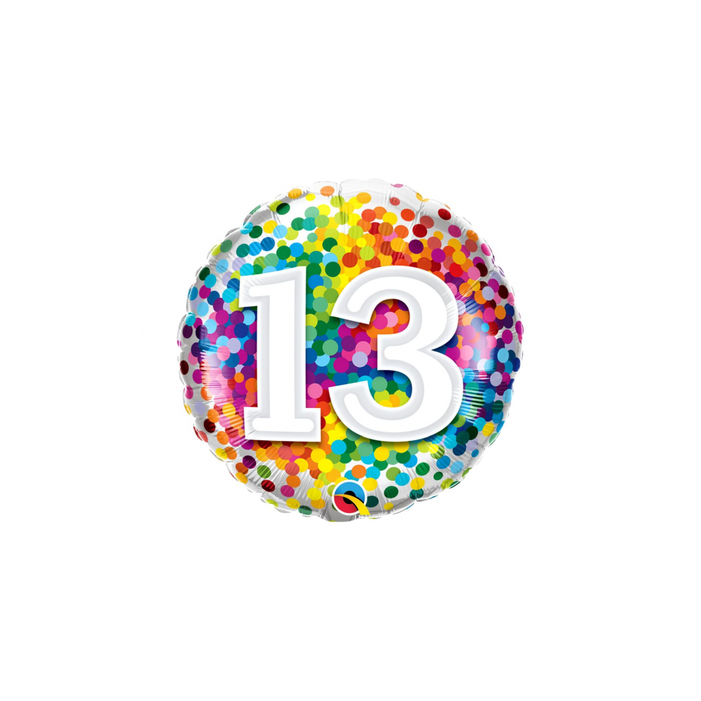 Balon foliowy okrągły liczba 13 kolorowe konfetti 18" QL