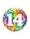 Balon foliowy okrągły liczba 14 kolorowe konfetti 18" QL