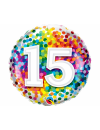 Balon foliowy okrągły liczba 15 kolorowe konfetti 18" QL