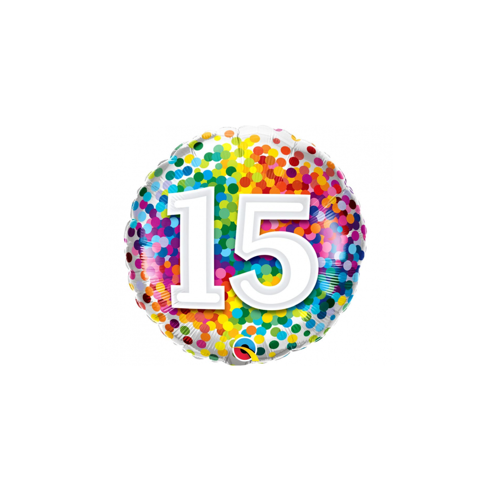 Balon foliowy okrągły liczba 15 kolorowe konfetti 18" QL
