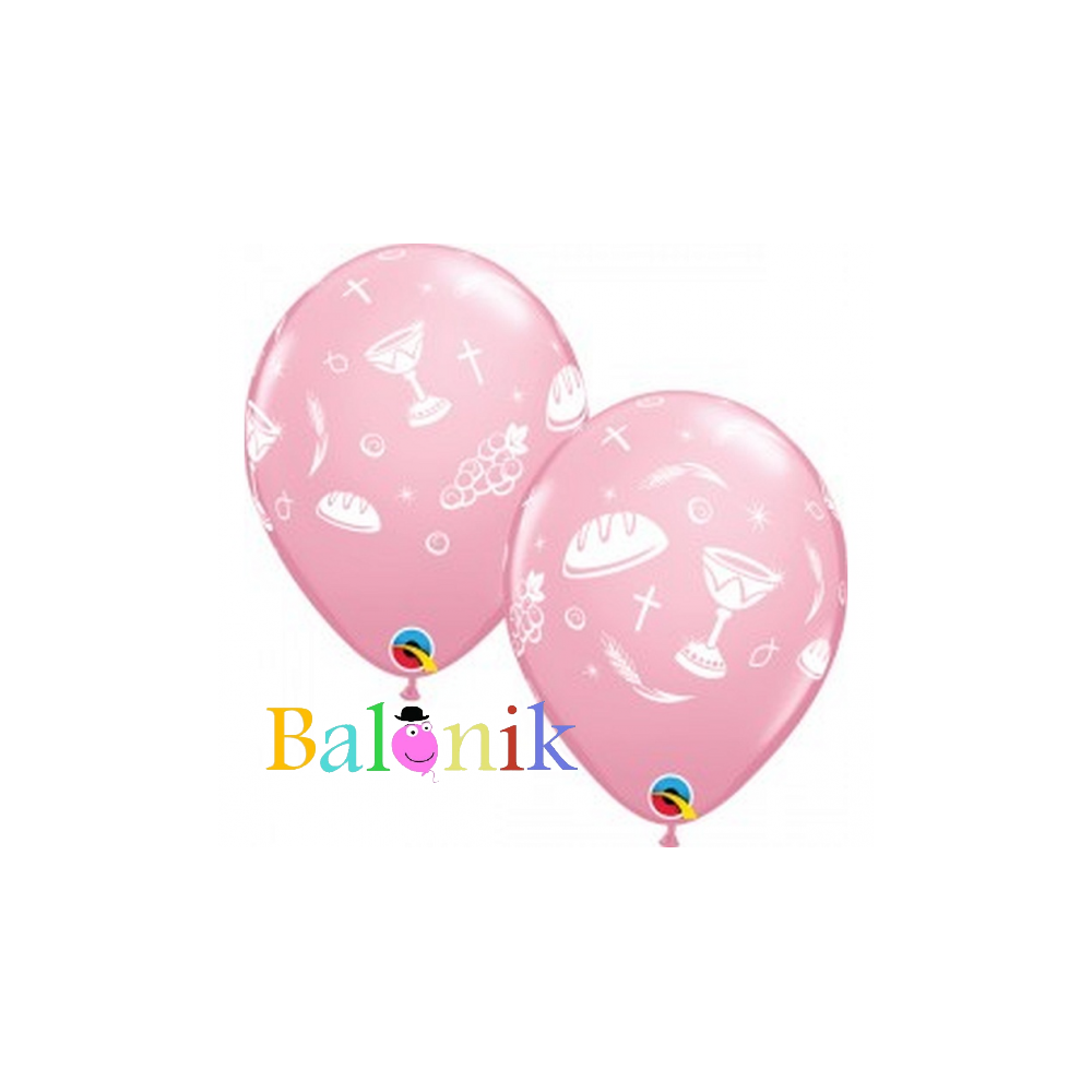 Balon lateksowy komunijny wzór różowy