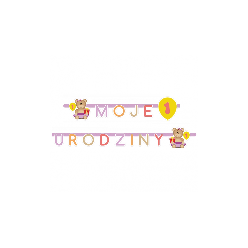 Girlanda "Moje 1 Urodziny", różowa, 1.9 m
