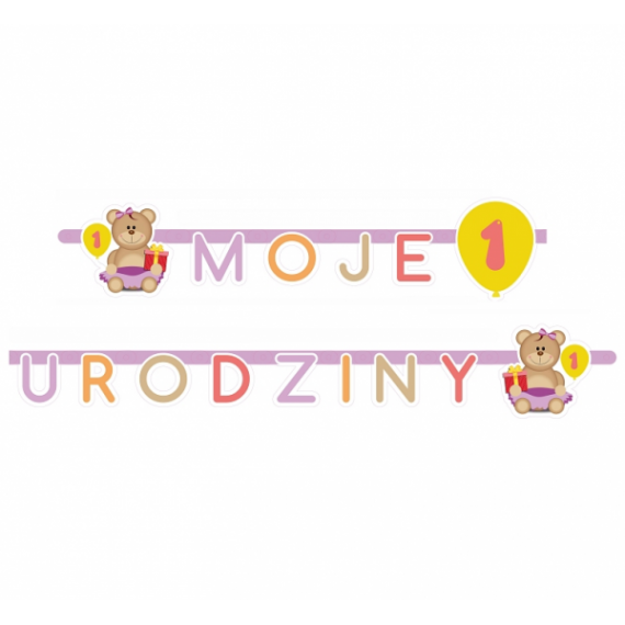 Girlanda "Moje 1 Urodziny", różowa, 1.9 m